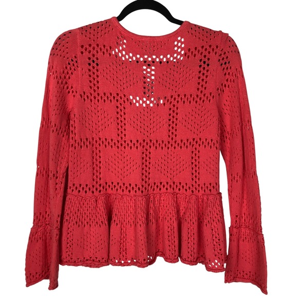 NEW Pilcro Womens Crochet Peplum Cardigan Top Size S Salmon Pink Coquette - Picture 4 of 13